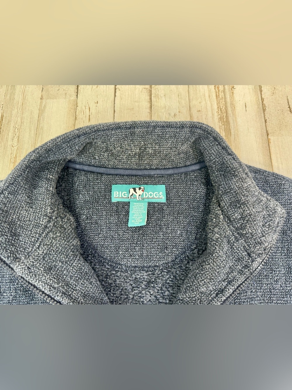 VTG Big Dogs Sweater Mens XL Blue Full Zip Mock Neck Pockets Vest Sleeveless - Picture 6 of 9